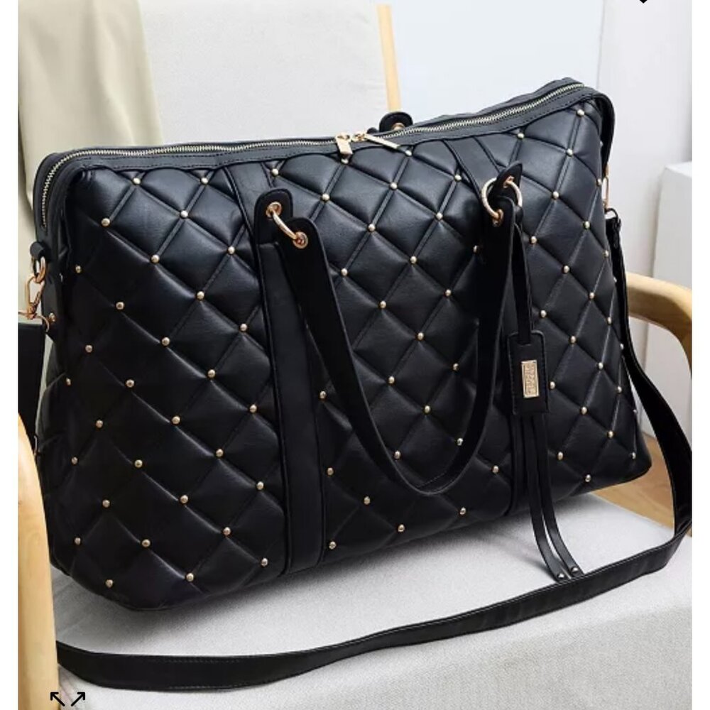Bladgley Mischka Black Leather XL Weekender Travel Tote Bag.